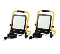 Ikodm Faretto LED da Cantiere, 2 Pack 150W Lampada da Lavoro portatile 13000LM 6000K con staffa pieghevole, Proiettore da Lavoro LED con Spina 3M Cavo, Impermeabile IP66 per Garage Costruzione