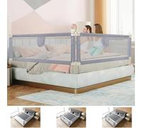 Ikodm Griglia di protezione per letto per bambini, 180 cm e 200 cm, altezza regolabile da 64 a 96 cm, protezione contro le cadute, per lettino, per bambini, colore: grigio