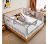 Ikodm Griglia di protezione per letto per bambini, 2 x 180 cm e 1 x 150 cm, altezza regolabile da 64 ?96 cm, protezione contro le cadute, per lettino, per lettino da bambini, colore: grigio