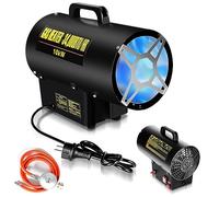 Ikodm Riscaldamento a gas per interni, 10 KW, 220 V, riscaldatore a gas, ventola a gas propano, 320 m³/h, flusso d'aria, con tubo del gas da 1,2 m e valvola di riduzione della pressione da 700 mbar