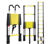 Ikodm Scala telescopica in alluminio con gancio rimovibile 3,2 m, scala allungabile, scala in alluminio antiscivolo, scala multiuso, portata 150 kg, colore nero e giallo