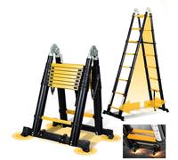 Ikodm Scala telescopica pieghevole in alluminio 5 m, scala alluminio telescopica antiscivolo, scala multiuso in alluminio, portata 150 kg, colore nero e giallo