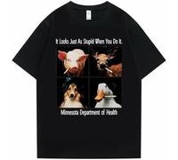 IKOKO Funny It Looks Just As Stupid When You Do It Minnesota Department of Health Pig Deer Dog Duck Smoking Unisex 100% Cotton Short-Sleeve T-Shirts Black S