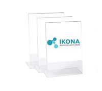 IKONA, Porta Avvisi da Tavolo, Porta Depliant Menù Brochure, Portafoto, Porta Volantini, Espositore da Banco, Apertura Laterale, Base a L, Set 3 Pz Formato A4, Made in Italy, In Plexiglass