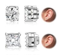 IKOPFLN 2 Paia Orecchini Uomo Donna Diamante,Magneti Orecchini Finti Uomo Donna Click-on Fake Piercing Finto Dilatatore Fake Plug,Argento Zirconi Simulato Diamante Brillanti