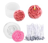 IKOPFLN 2 Pz Stampo per Candele in Silicone 3D + 50x Stoppini per Candela Fai da Te in Cera di Soia di Qualità Alimentare Cera d’Api per Aromaterapia per Candele Fai da Te