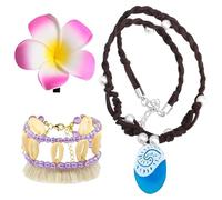 IKOPFLN 3 Pezzi Moana Collana Cavigliera Forcina di Plumeria Travestimento Ragazza Moana's Necklace con Ciondolo Oceano Ocean Collana Cavigliera Intrecciata a Mano per Feste per Donne e Ragazze