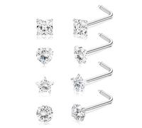 IKOPFLN 4 Pezzi 20G Piercing Naso Titanio Anello Nostril Orecchino Naso Brillantino Anelli Studs S Curvato Piercing a Gioielli Donna 3mm CZ Round Heart Star Nose Ring Screw Jewelry