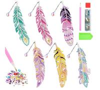 IKOPFLN 6 Pezzi Diy Diamante Segnalibro Piuma,Diy Pittura Diamante Segnalibri Particolari,Segnalibri Per Artigianato Ideale Come Segnalibri Regali,Ciondolo Chiave,Laurea