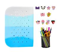 IKOPFLN Astuccio Scuola Morbido Silicone,grande,Chiusura con Cerniera,Con 10pcs bottoni automatici decorativi fai-da-te dei cartoni animati(blu)