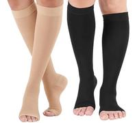 IKOPFLN Calze Compressione Graduata Donna,2 Paia Calze Elastiche Per Vene Varicose, Fascia Compressione Polpaccio Da 15-20mmhg,l-Xl,Nero e Colore Della Pelle