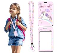 IKOPFLN Porta Badge con Cordino Porta Badge da Collo per ID Cards e Cellulare per Medico Infermiera Ufficio Scuola Donna Uomo, Portabadge Collo, Unicorno Arcobaleno, 1 pezzo
