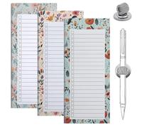 IKR Confezione da 3 blocchi magnetici per lista della spesa e 1 clip magnetica per penna a tema floreale, lista della spesa, 150 fogli magnetici a strappo, per frigorifero e armadietti