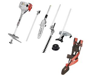 IKRA Multitool a benzina IBKH 52-1 4 in 1, 51,7 cm³, 1,5 kW, con tracolla | 4 attrezzi in uno: decespugliatore, tagliaerba, tagliasiepi e potatore, motore a 2 tempi, sistema di avviamento facilitato