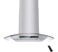 IKTCH Cappa da parete 91,4 cm, 900 CFM, in vetro temperato per la ventilazione del camino della cucina, in acciaio inox, con rilevamento dei gesti e pannello di controllo touch, 2 luci regolabili