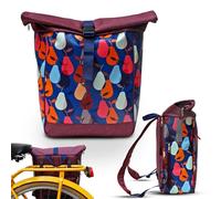 IKURI Kombi - Borsa da bicicletta / zaino per portapacchi in tessuto vinilico stampato impermeabile da donna, design Peras blu