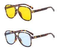 IKUVNA Occhiali da sole da pilota vintage per uomo e donna, anni '70, lenti gialle, 2 pezzi, leopardato giallo e blu leopardato, L