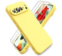 Ikziwreo Cover per Google Pixel 9 Pro XL, 2 Proteggi Schermo in Vetro Temperato,Custodia in Silicone Morbido TPU Liquido,Case Protettiva Gomma Antiurto - Giallo
