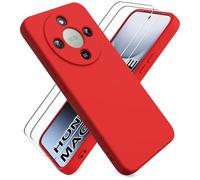 Ikziwreo Cover per Honor Magic 8 Lite 5G, con 2 Proteggi Schermo in Vetro Temperato, Case Protettiva Gomma Antiurto,Custodia in Silicone Morbido TPU Liquido - Rosso