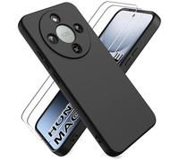 Ikziwreo Cover per Honor Magic 8 Lite 5G, con 2 Proteggi Schermo in Vetro Temperato, Case Protettiva Gomma Antiurto, Custodia in Silicone Morbido TPU Liquido - Nero