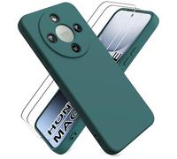 Ikziwreo Cover per Honor Magic 8 Lite 5G, con 2 Proteggi Schermo in Vetro Temperato, Case Protettiva Gomma Antiurto, Custodia in Silicone Morbido TPU Liquido - Verde Notte