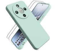 Ikziwreo Cover per Honor Magic 8 Lite 5G, con 2 Proteggi Schermo in Vetro Temperato, Case Protettiva Gomma Antiurto, Custodia in Silicone Morbido TPU Liquido - Menta