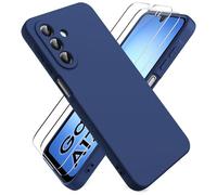 Ikziwreo Cover per Samsung Galaxy A17 4G/5G, con 2 Proteggi Schermo in Vetro Temperato, Case Protettiva Gomma Antiurto, Custodia in Silicone Morbido TPU Liquido - Blu Notte