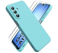 Ikziwreo Cover per Samsung Galaxy A17 4G/5G, con 2 Proteggi Schermo in Vetro Temperato, Case Protettiva Gomma Antiurto, Custodia in Silicone Morbido TPU Liquido - LightBlue