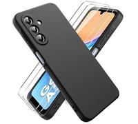 Ikziwreo Cover per Samsung Galaxy A26 5G, 2 Proteggi Schermo in Vetro Temperato,Custodia in Silicone Morbido TPU Liquido,Case Protettiva Gomma Antiurto - Nero
