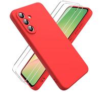 Ikziwreo Cover per Samsung Galaxy A56 5G, 2 Proteggi Schermo in Vetro Temperato,Custodia in Silicone Morbido TPU Liquido,Case Protettiva Gomma Antiurto - Rosso