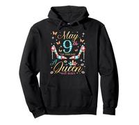 Il 9 Maggio A Queen Was Born 9th May Compleanno Donne Ragazze Felpa con Cappuccio