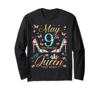 Il 9 Maggio A Queen Was Born 9th May Compleanno Donne Ragazze Maglia a Manica