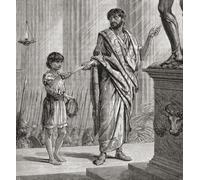 Il bambino Annibale Barca 247 - circa 183 a.C. giura a suo padre Amilcar Barca circa 275 - 228 a.C. che non sarà mai un amico di Roma. Dalla Storia Universale Illustrata di Cassell pubblicato 1883