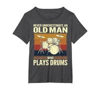 Il Batterista Non sottovaluta mai Un Vecchio Che Suona la Batteria Maglietta, Donna Plus-Size, Grigio Scuro, 6X