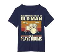 Il Batterista Non sottovaluta mai Un Vecchio Che Suona la Batteria Maglietta, Donna Plus-Size, Navy, 6X