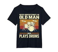 Il Batterista Non sottovaluta mai Un Vecchio Che Suona la Batteria Maglietta, Donna Plus-Size, Nero, 6X