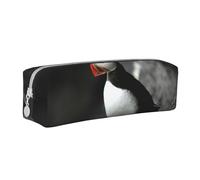 Il becco dell'uccello della pulcinella di mare atlantica si siede sulla roccia, Astuccio per matite Astuccio per penne Astuccio per matite in pelle portatile con astuccio cosmetico con cerniera