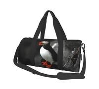 Il becco dell'uccello della pulcinella di mare atlantica si siede sulla roccia, Borsone da viaggio di grande capacità Borsa rotonda Borsa da viaggio sportiva Borsa da viaggio Borsa da fitness