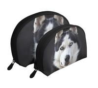 Il bel cane dalla faccia di Husky divertente, Borsa per trucco a conchiglia Portamonete da donna Borsa da toilette piccola Borsa per cosmetici 2 pezzi