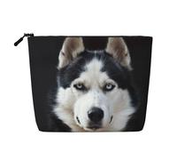 Il bel muso dell'husky è un cane divertente, Borsa per cosmetici in lino sintetico Borsa per trucco Borsa da viaggio portatile
