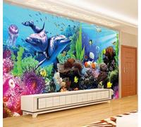 Il Bellissimo Mondo Sottomarino Blu Delfini Corallo 3D Carta Da Parati Facile Installare Mobili Sfondi Ufficio Divano Camera Letto Sfondo Decorazione Murale-200cm×140cm