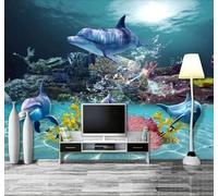 Il Bellissimo Mondo Sottomarino Blu I Delfini E I Coralli 3D Carta Da Parati Facile Installare Mobili Sfondi Ufficio Divano Camera Letto Sfondo Decorazione Murale-430cm×300cm