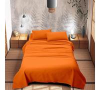 IL BOTTEGONE Completo Letto in Cotone Tinta unita, Biancheria da Letto in Cotone Set Completo Lenzuolo Sotto, Lenzuolo Sopra, Federe (Arancione, Matrimoniale)