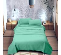 IL BOTTEGONE Completo Letto in Cotone Tinta unita, Biancheria da Letto in Cotone Set Completo Lenzuolo Sotto, Lenzuolo Sopra, Federe (Verde, Una piazza e mezzo)