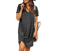 Il Breve Lente Solido Tempo Libero Delle Donne Nodo di Moda Colori Scollo A V Maniche Per Le Donne Mini, Nero , M