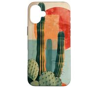 Il cactus succulento moderno fiorisce in audaci tonalità geometriche del deserto Custodia per iPhone 16 Plus
