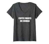 Il caffè Mi Rende Umano Maglietta con Collo a V, Donna, Grigio Scuro, L