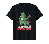 Il caffè Prima distrugge Dopo Kaiju Che beve caffè tossicodipendente Maglietta