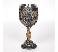 Il calice da vino gotico medievale realizzato in resina con interno in acciaio inossidabile è ideale per sala da pranzo o giochi di ruolo come calice decorativo (dorato, 8 x 8 x 18 cm)