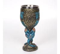 Il calice da vino gotico medievale realizzato in resina con interno in acciaio inossidabile è ideale per sala da pranzo o giochi di ruolo come calice decorativo (blu, 8 x 8 x 18 cm)